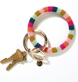 INK + ALLOY Pink Citron Peacock Stripe Seed Bead Key Ring
