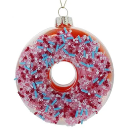 CODY FOSTER AND CO. Large Frosted Donut w/Sprinkles Glass Ornament