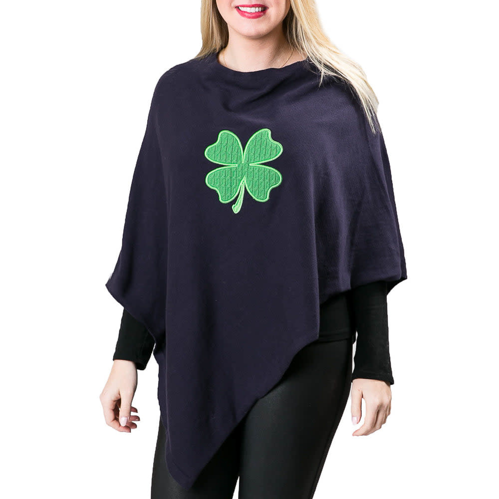 Poncho Navy w/ Green Cable Knit Shamrock Heart and Home Gifts and