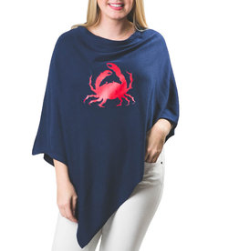 TOP IT OFF Poncho Navy w/Faux Leather Red Crab