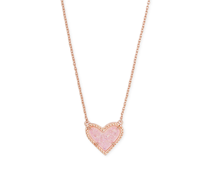 Ari Heart Rose Gold Pendant Necklace in Light Pink Drusy