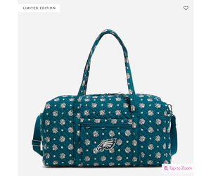 VERA BRADLEY Large Travel Duffel: Green/Black Bandana w/Philadelphia Eagles