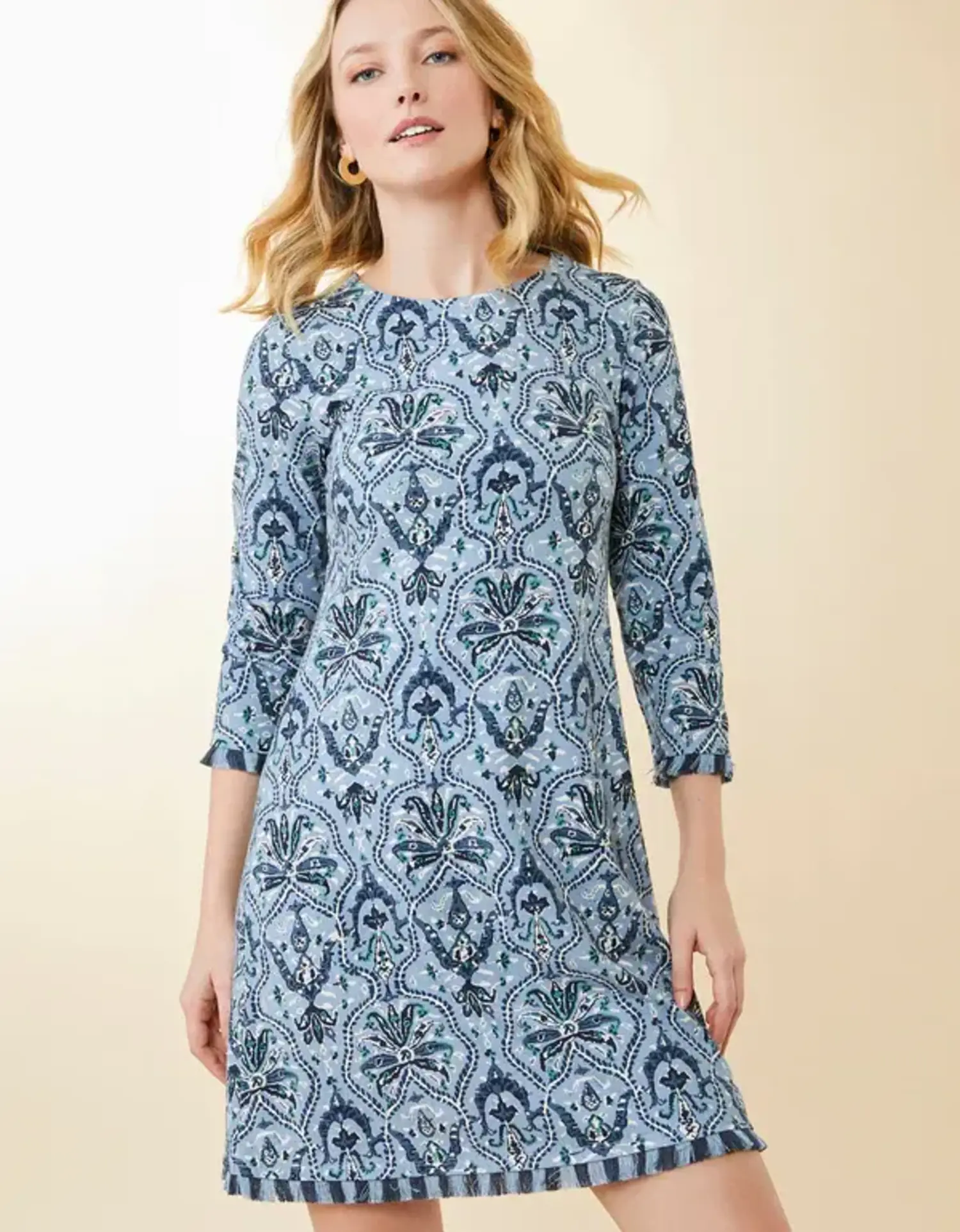 SPARTINA 449 Island Fringe 3 4 Sleeve Dress Hamilton Rug Navy