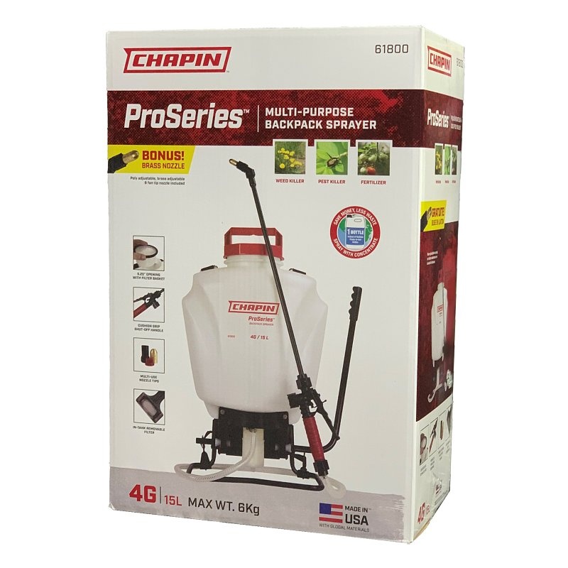 Chapin Pro Series 61800 Backpack Sprayer, 4 gal Tank, Poly Tank, 25 ft Horizontal, 23 ft Vertical Spray Range
