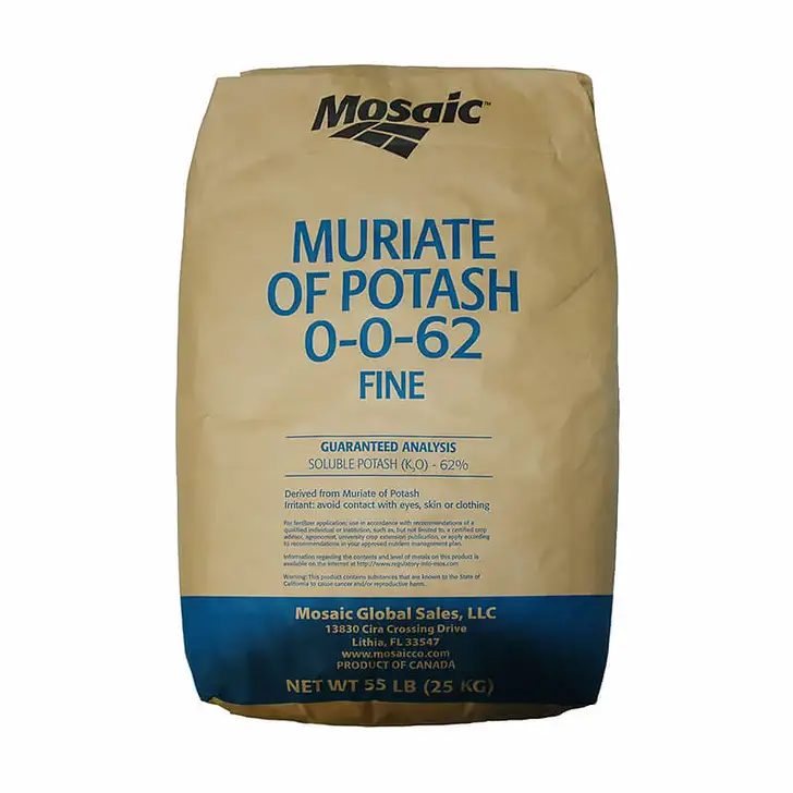 Mosiac Muriate of Potash MOP, 0-0-62 (Potassium Chloride) Soluble Fine Grade, Treated White - 25 KG
