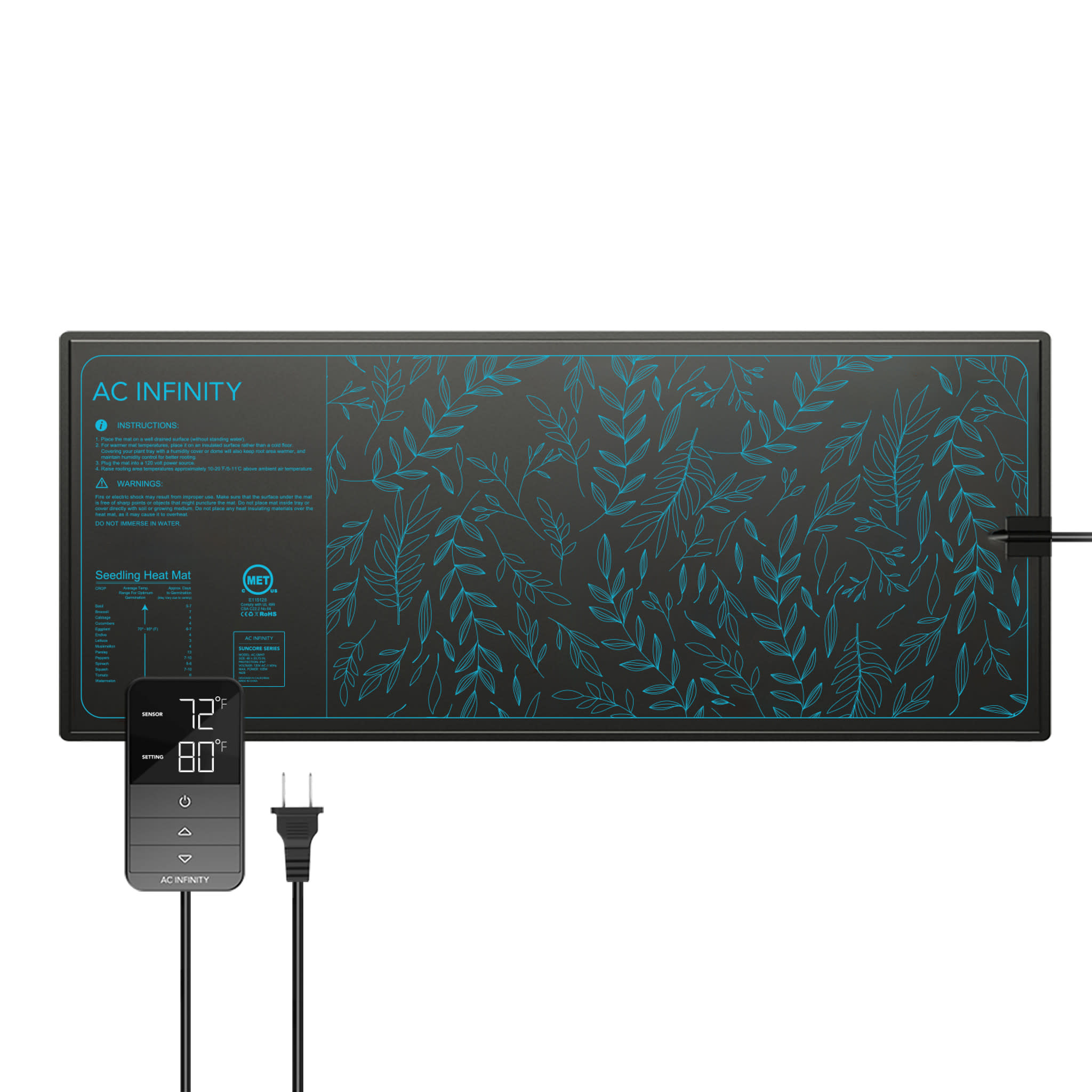 AC Infinity AC Infinity - SUNCORE, Seedling Heat Mat with Heat Controller, IP-67 Waterproof -