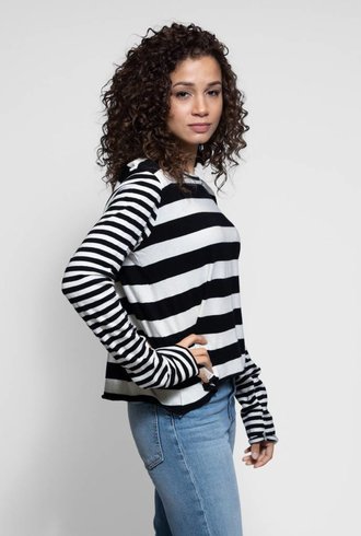 The Great The Long Sleeve Crop Tee Black Mixed Stripe