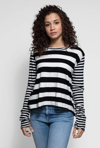 The Great The Long Sleeve Crop Tee Black Mixed Stripe