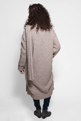 Liven Long Shearling and Wool Detachable Scarf Coat Light