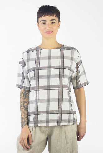 Pomandere Printed Roll Sleeve Tee Plaid