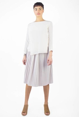 Pomandere Long Sleeve Pleated Skirt Dress Cream