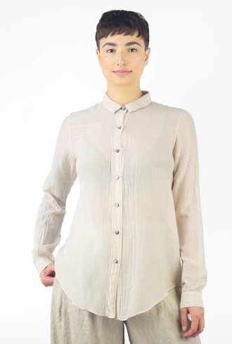Pomandere Long Sleeve Collared Blouse Bisque