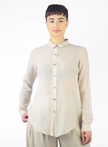 Pomandere Long Sleeve Collared Blouse Bisque