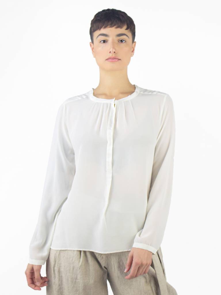 Pomandere - Crew Neck Button Down Shirt Cream - Alhambra | Women's ...