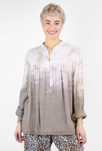 Raquel Allegra Tie Dye Gauze Peasant Blouse Sand