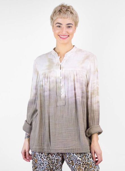 Raquel Allegra Tie Dye Gauze Peasant Blouse Sand