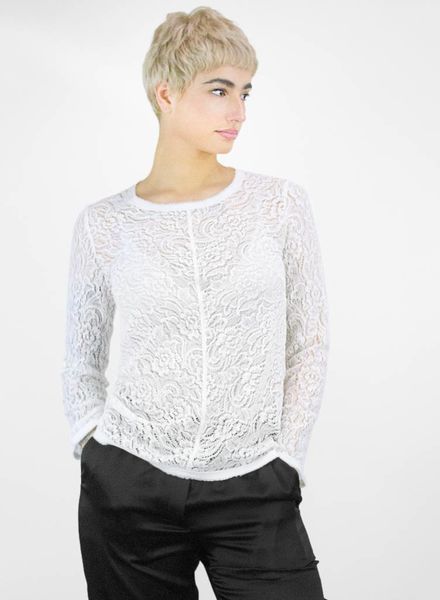 Raquel Allegra Summer Lace Bias Long Sleeve Tee Ivory