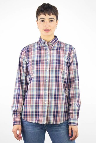 Trovata Plaid Button Up Shirt Brown Navy