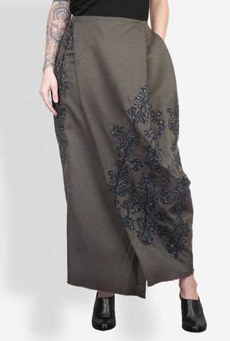 Gary Graham Melton Wool Embroidered Skirt Army