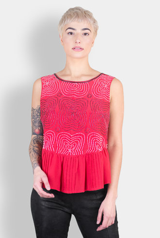 Burning Torch Tidepool Beaded Peplum Blouse Peony