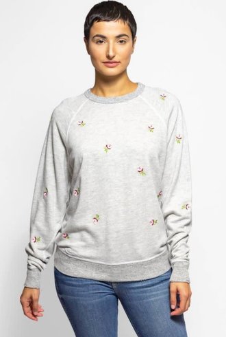 The Great The College Sweatshirt Heather Grey Rose Embroidery
