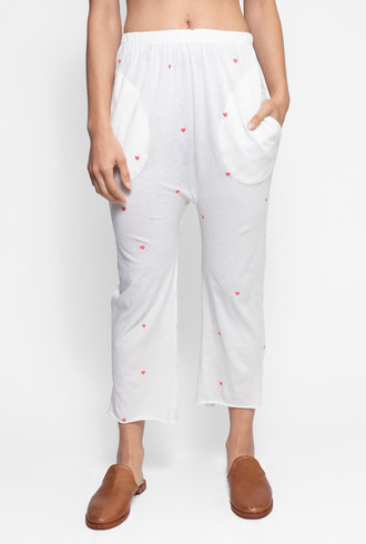 The Great The Lounge Crop Pant Washed White With Valentine Hearts