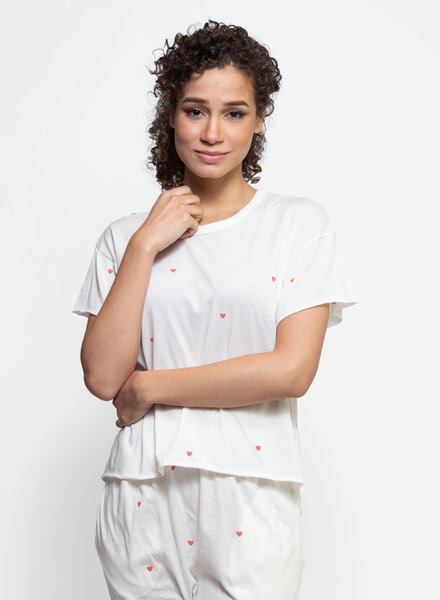 The Great The Cut Edge Tee Washed White With Valentine Hearts