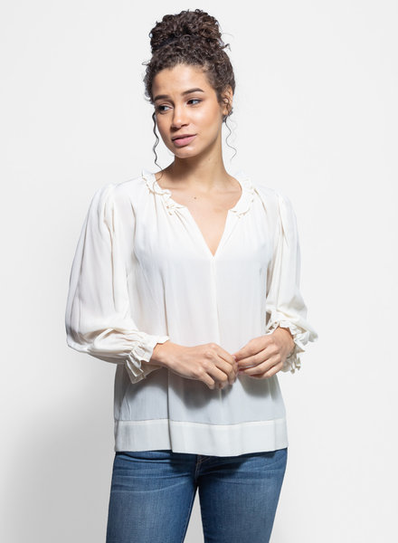 The Great The Story Long Sleeve Silk Top Cream