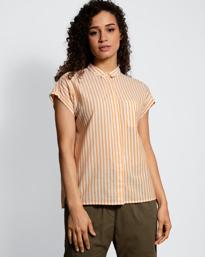 【U LAN】Sunshine Pigment Oversized Short Sleeve Sunshine stripe Wess shirt - Alhambra | Women's Clothing