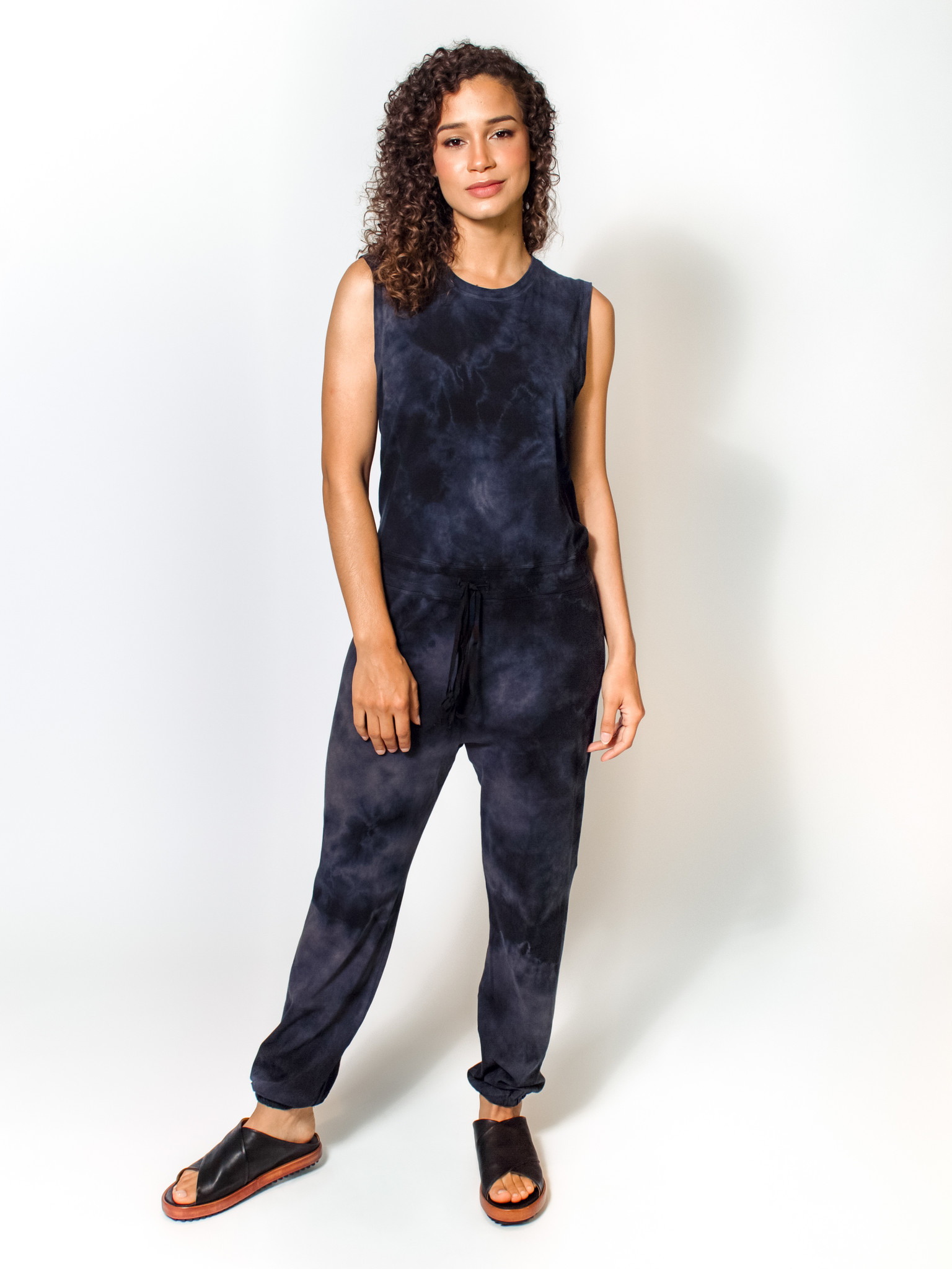 black jumpsuit with elastic ankle