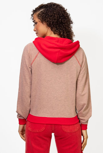 The Great The Color Blocked Shrunken Hoodie Overdyed Melon W/Cherry