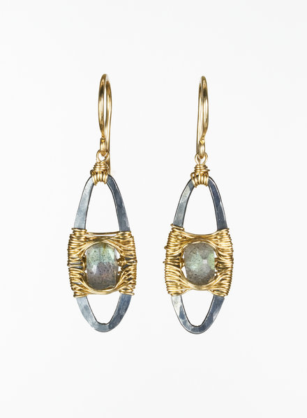 Dana Kellin Fashion Silver and Gold Earrings with Labradorite .