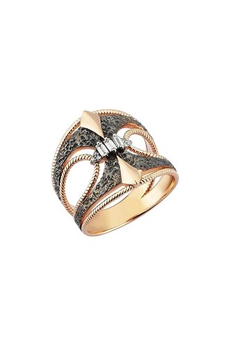 KISMET by Milka Baguette and White Diamond Rose Gold Ring