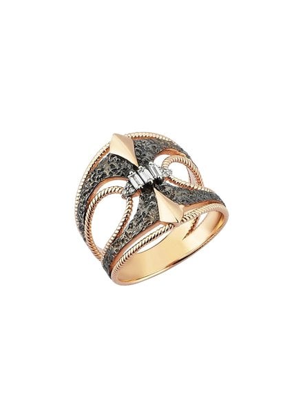 KISMET by Milka Baguette and White Diamond Rose Gold Ring