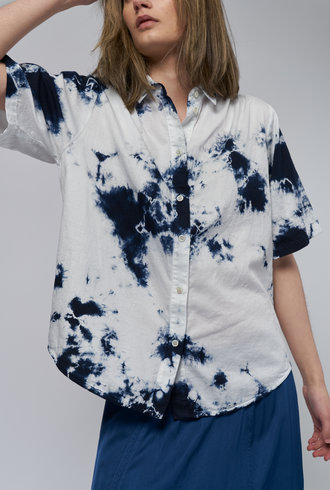 Raquel Allegra Dainty Collar Blouse Indigo Tie Dye