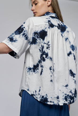 Raquel Allegra Dainty Collar Blouse Indigo Tie Dye