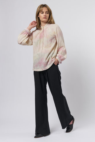 Raquel Allegra Victorian Ruffle Blouse Pastel Cloud