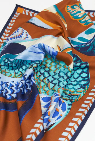 Inouitoosh Silk Carre Scarf Toucan Caramel