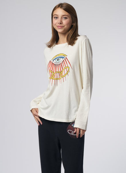 Raquel Allegra Crew Neck Tee with Evil Eye White