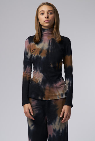 Raquel Allegra Faye Turtle Neck Top Black Fireworks Tie Dye