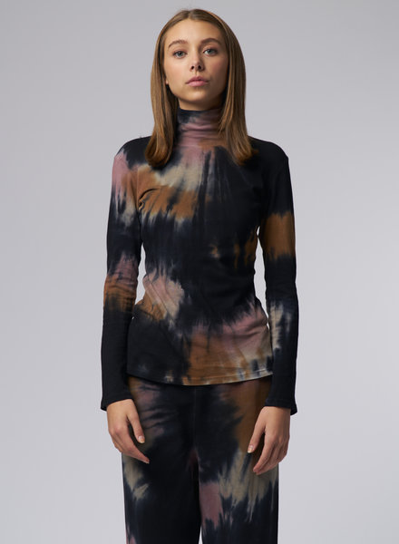 Raquel Allegra Faye Turtle Neck Top Black Fireworks Tie Dye