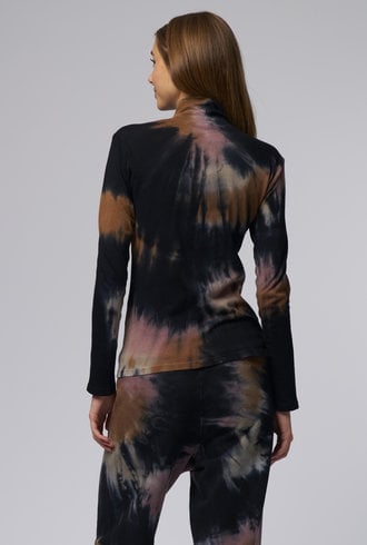 Raquel Allegra Faye Turtle Neck Top Black Fireworks Tie Dye