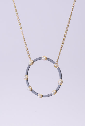 Dana Kellin Fashion Silver and Gold Round Pendant Necklace