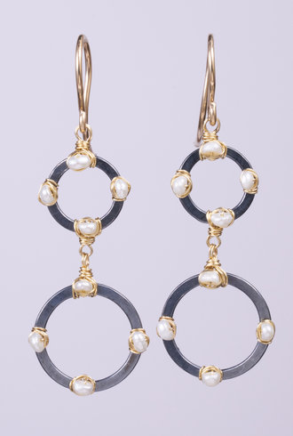 Dana Kellin Fashion Silver and Gold Pearl Hoop Earrings