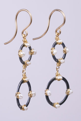 Dana Kellin Fashion Silver and Gold Pearl Hoop Earrings