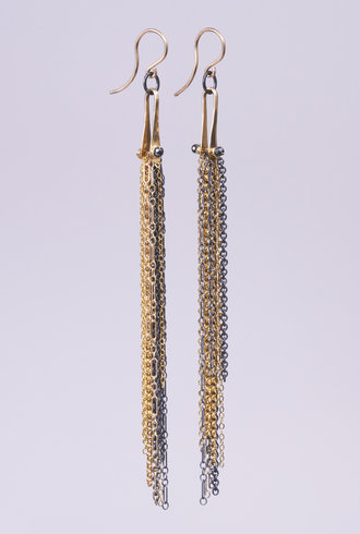 Dana Kellin Fashion Silver and Gold Chain Hematite Earrings