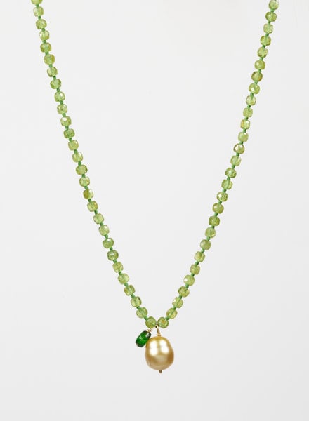 Renee Garvey Faceted Peridot with Sea Pearl Pendant Necklace