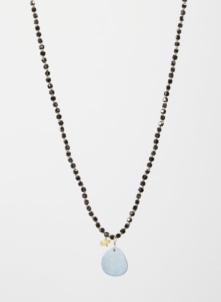 Renee Garvey Black Spinel with  Opal Pendants Necklace