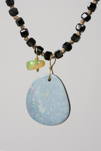 Renee Garvey Black Spinel with  Opal Pendants Necklace