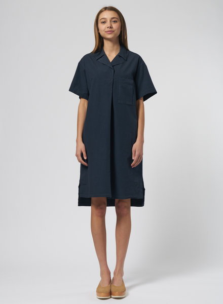 Navy windowpane cotton shift dress – Fabnest